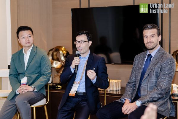 Alessandro Bisagni, Giovanni Cossu, and Ethan Yao at the ULI Minds nature-positive real estate session, Shanghai 2026