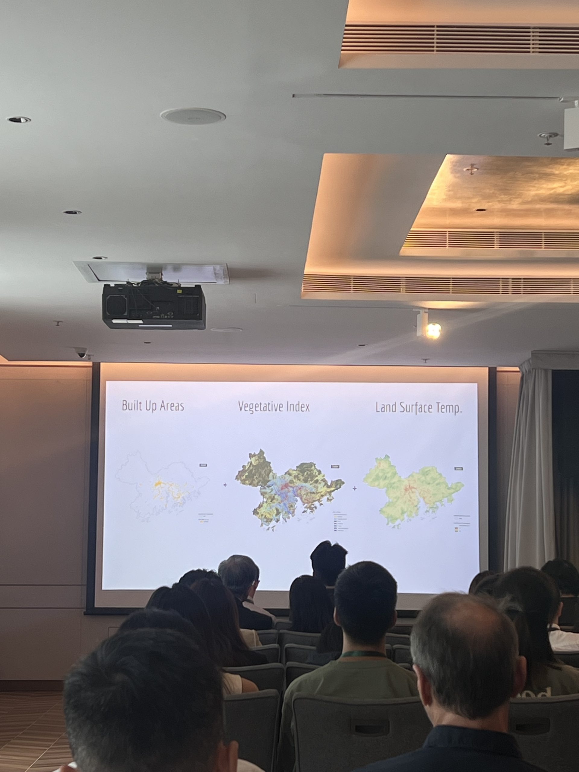 Built-up areas, vegetative index, and land surface temperature across Hong Kong.